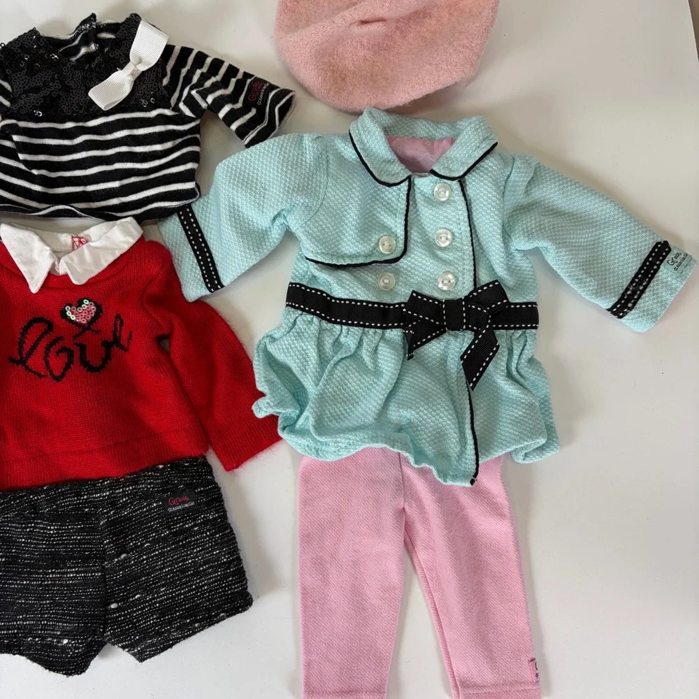 American Girl RETIRED Grace Clothing Lot Set Travel Coat Pants City Beret PJs‎